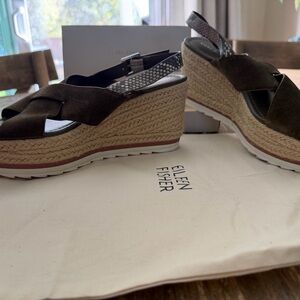 Eileen Fisher Dark Brown Wedge Sandals